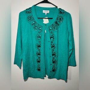 Carmen Jewel Embellished Cardigan, Women’s Size Medium, Cool Turquoise, NWT